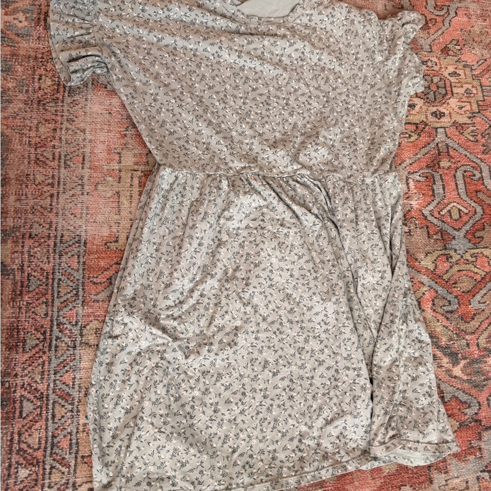 Rylee + Cru Floral Print Dress in Cream and Gray